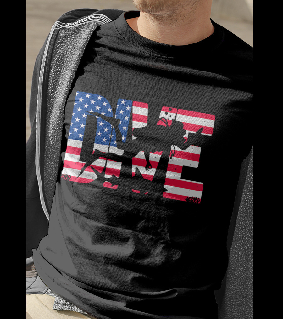 DIVE Scuba Diving Gear Equipment American Flag T-Shirt