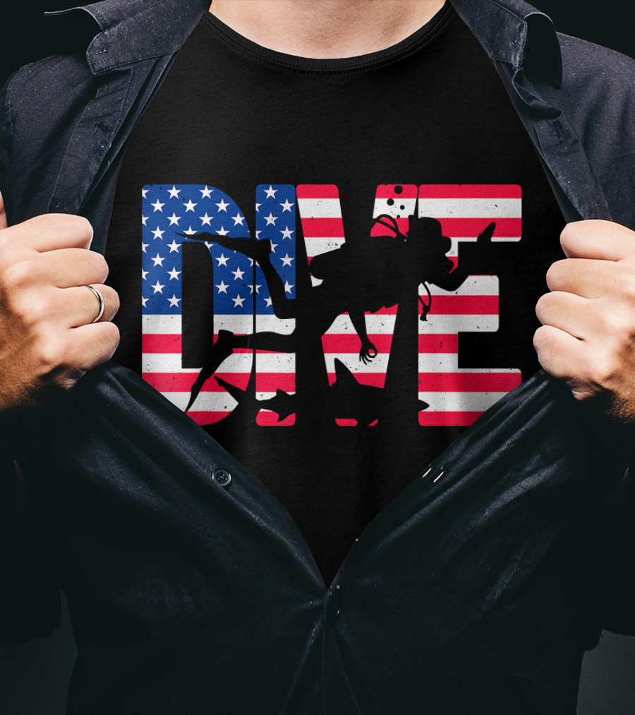 DIVE Scuba Diving Gear Equipment American Flag T-Shirt