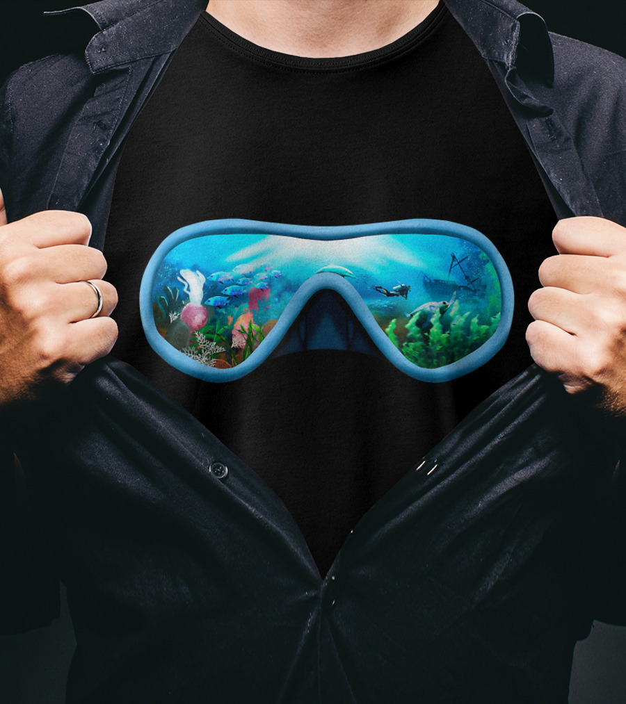Scuba Diving Mask Underwater Adventure Coral Reef With Diver T-Shirt