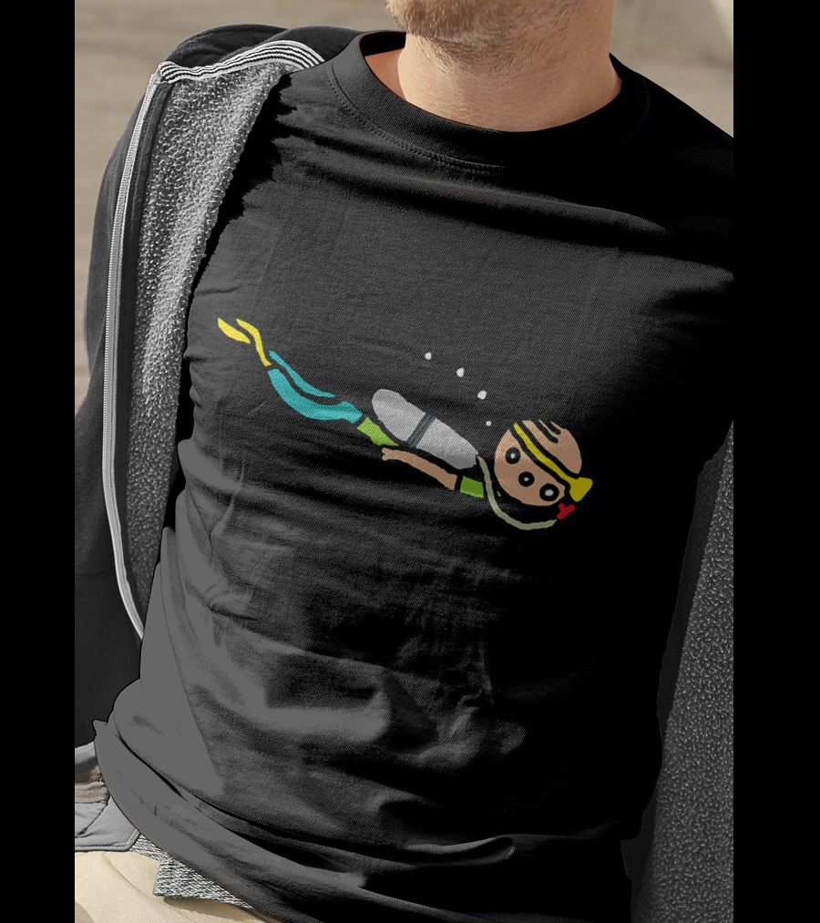 Scuba Diving Cartoon Character With Bubbles And Snorkeling Gear T-Shirt