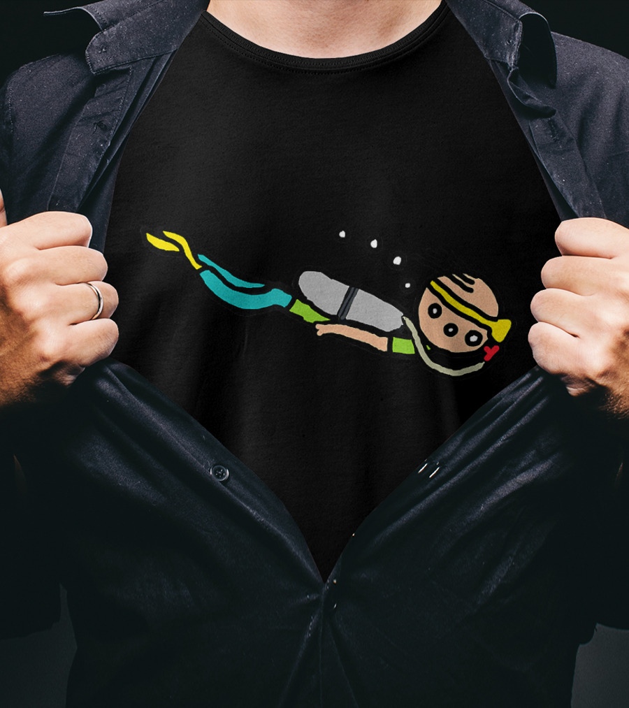 Scuba Diving Cartoon Character With Bubbles And Snorkeling Gear T-Shirt
