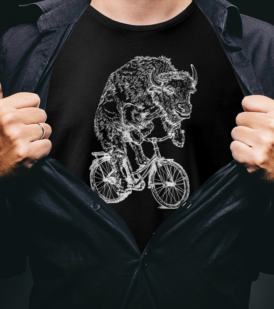 SEEMBO Bison Riding Bicycle Cyclist T-Shirt
