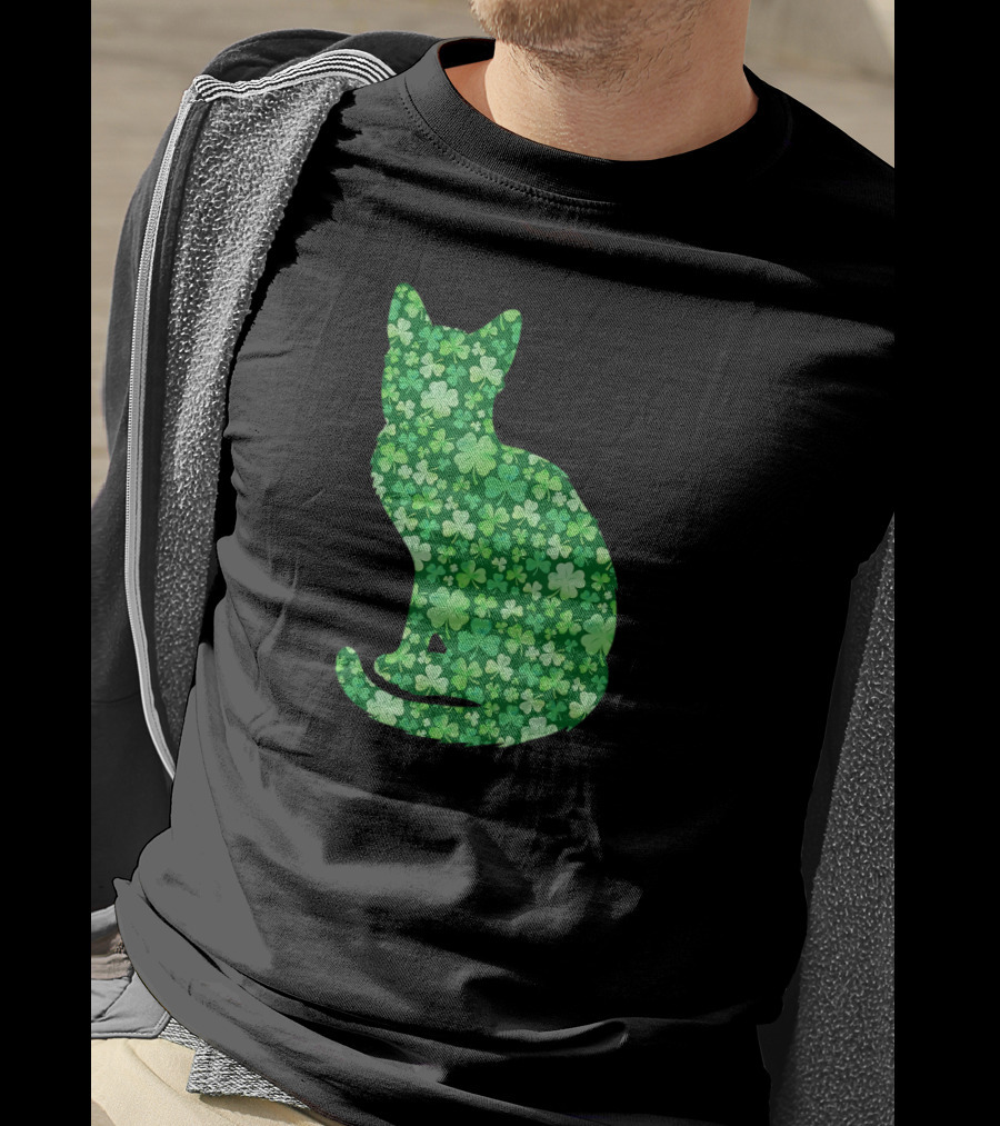 Shamrock Cat St Patrick's Day Irish Green Clover T-Shirt