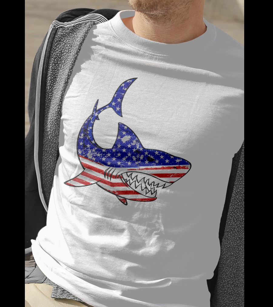 Jawsome Shark American Flag T-Shirt