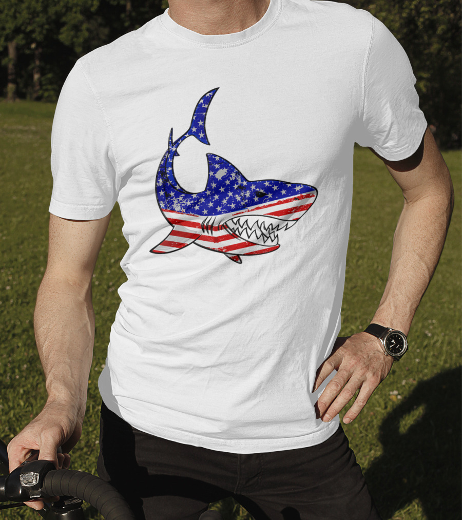 Jawsome Shark American Flag T-Shirt