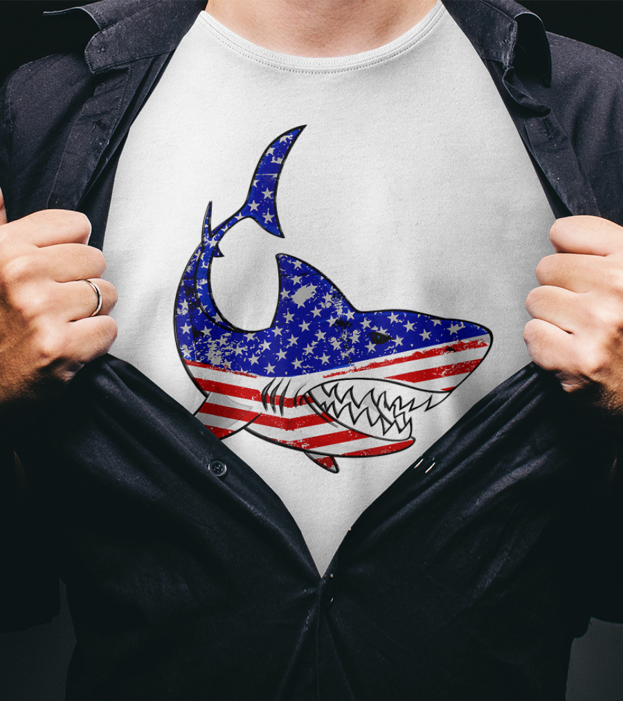 Jawsome Shark American Flag T-Shirt