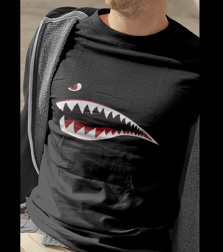 Shark Teeth Nose Art WWII Military Fighter Plane T-Shirt