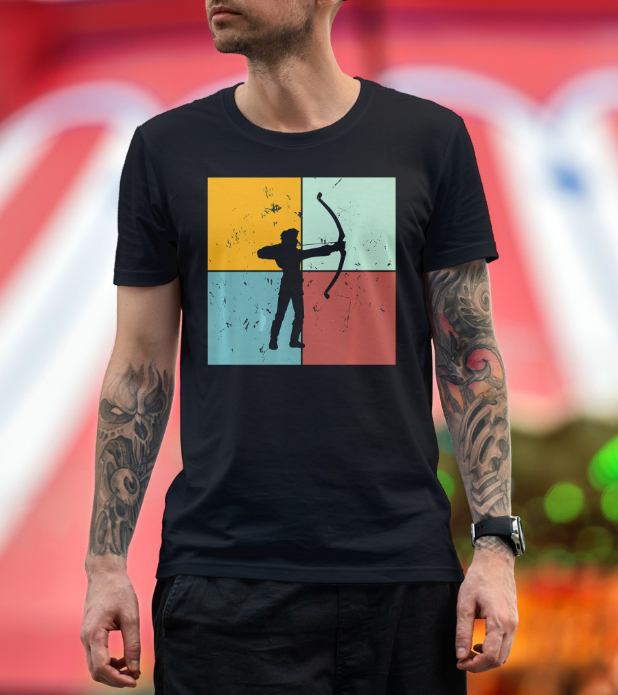 Shoot Aim Archer Bow Archery Arrow Vintage Silhouette Blocks T-Shirt