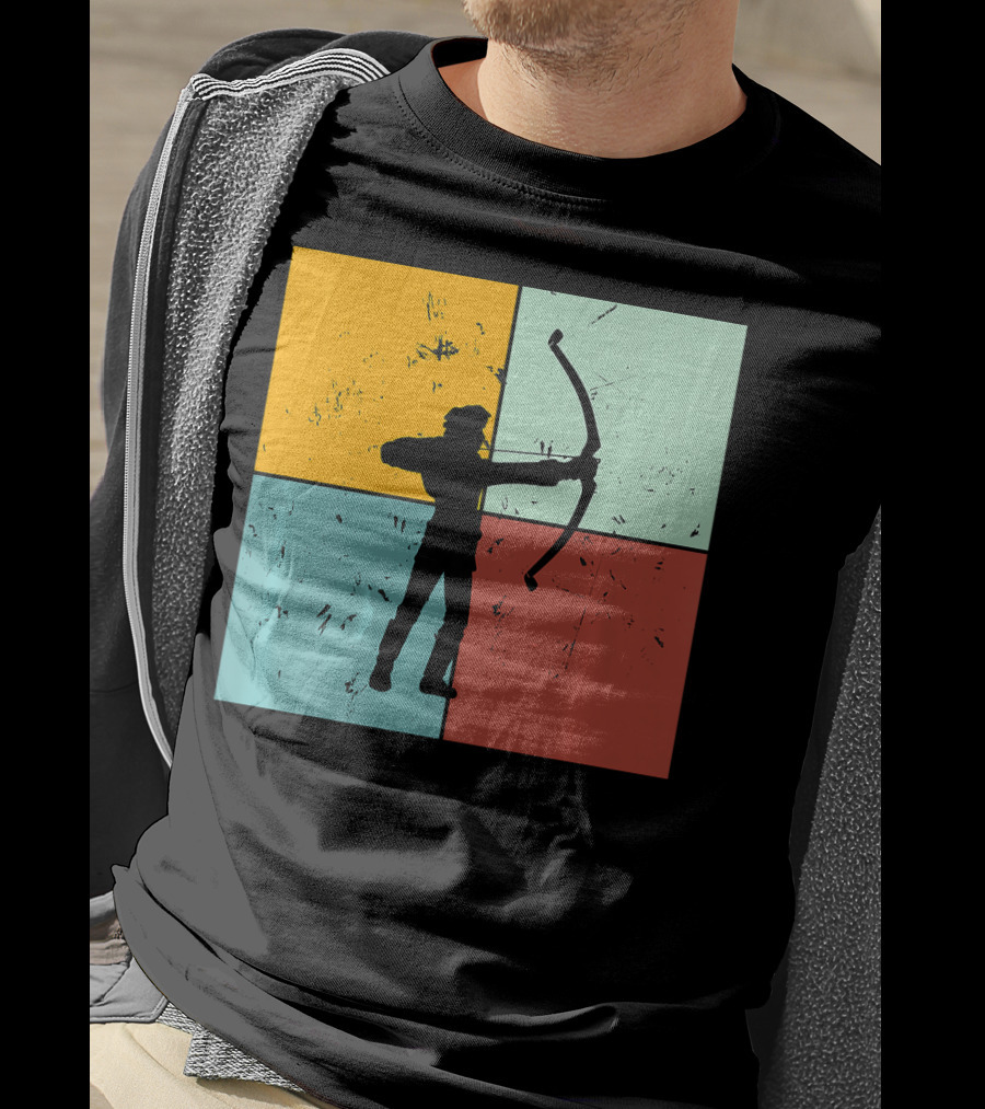 Shoot Aim Archer Bow Archery Arrow Vintage Silhouette Blocks T-Shirt