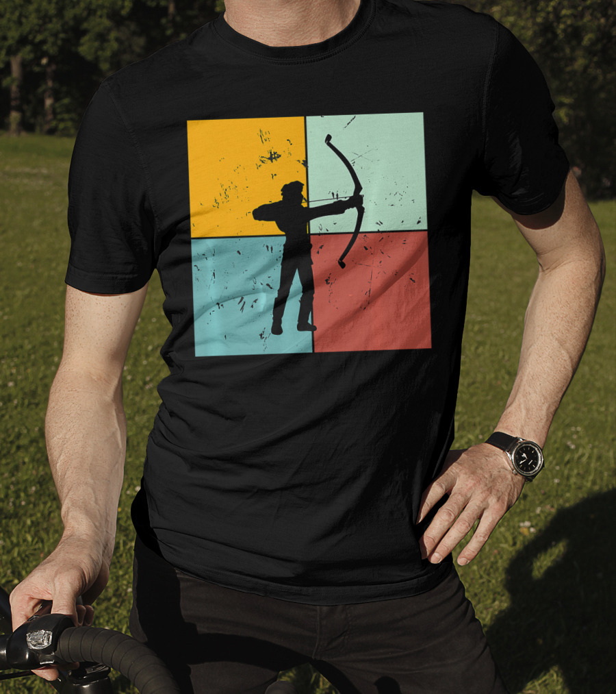 Shoot Aim Archer Bow Archery Arrow Vintage Silhouette Blocks T-Shirt