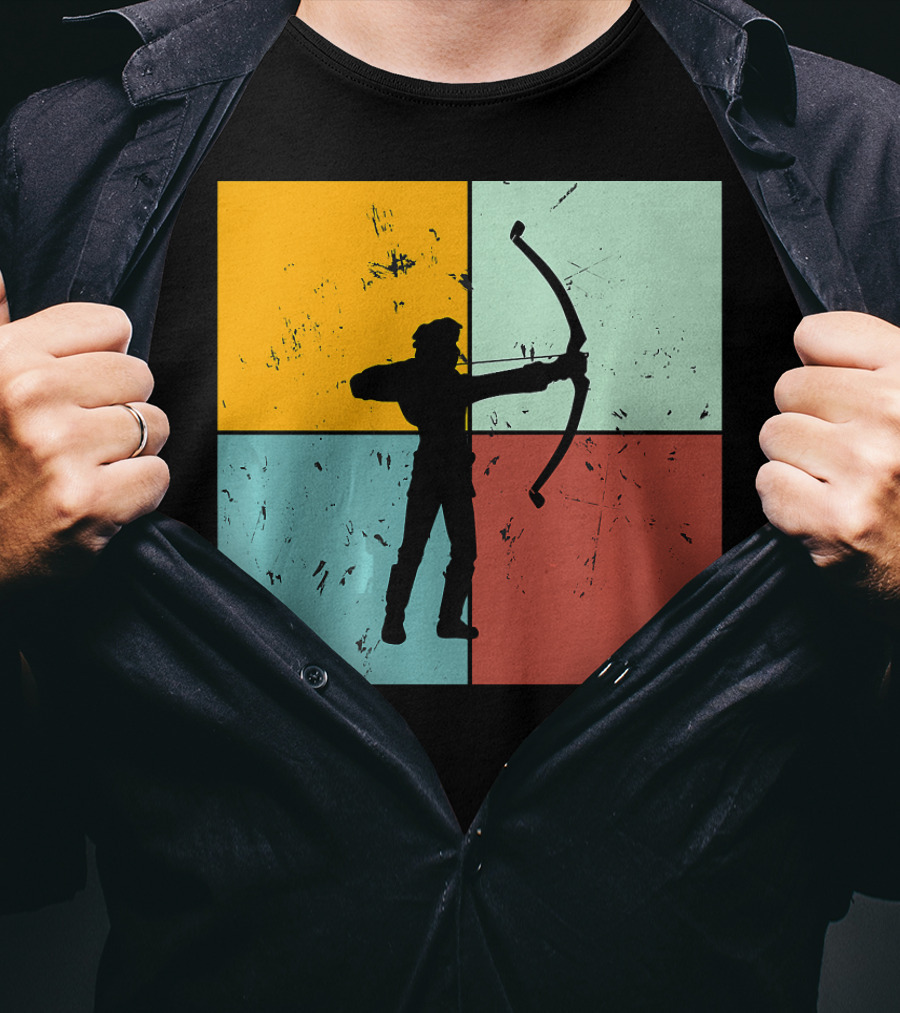 Shoot Aim Archer Bow Archery Arrow Vintage Silhouette Blocks T-Shirt