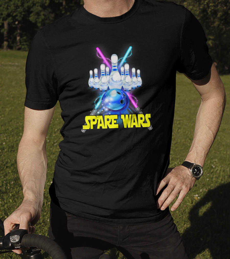 Spare Wars Bowling Team With Bowling Pins And Glowing Sabers T-Shirt