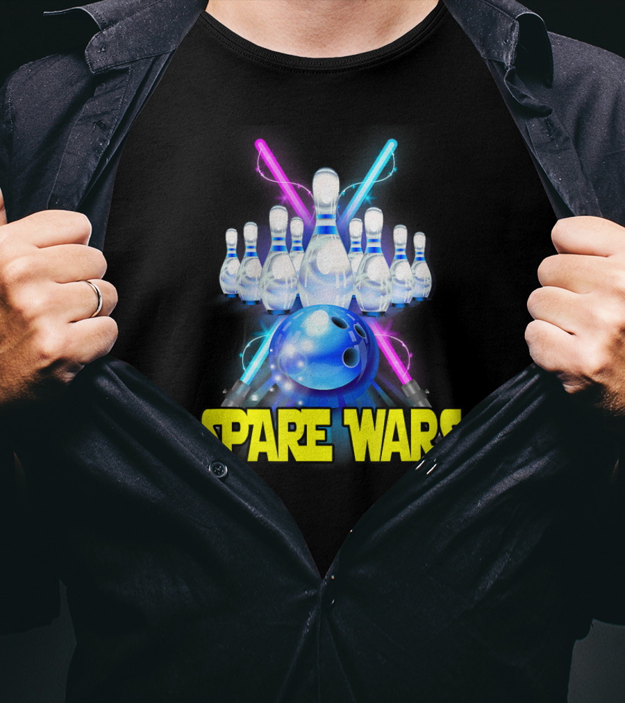 Spare Wars Bowling Team With Bowling Pins And Glowing Sabers T-Shirt