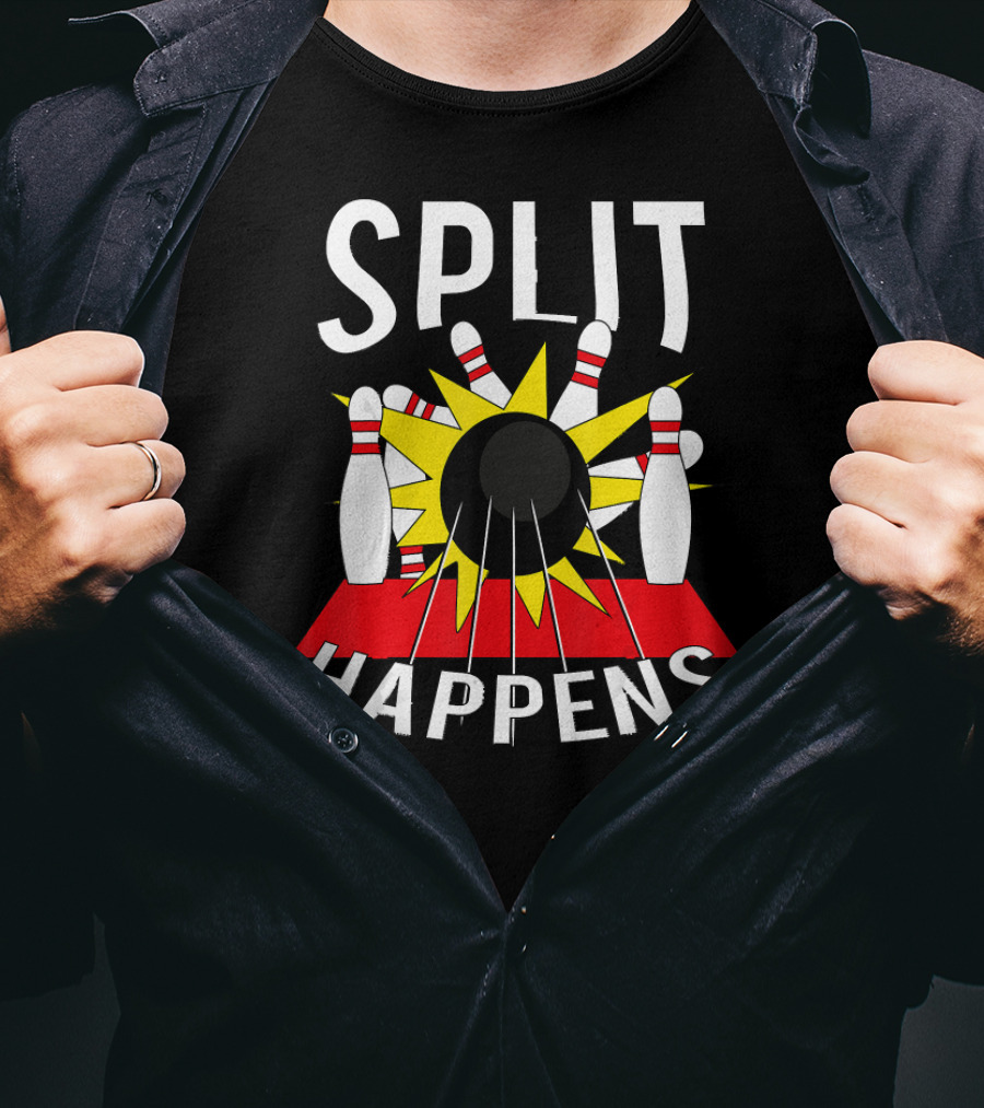 Split Happens Bowling Ball Strikes Pins Explosion T-Shirt