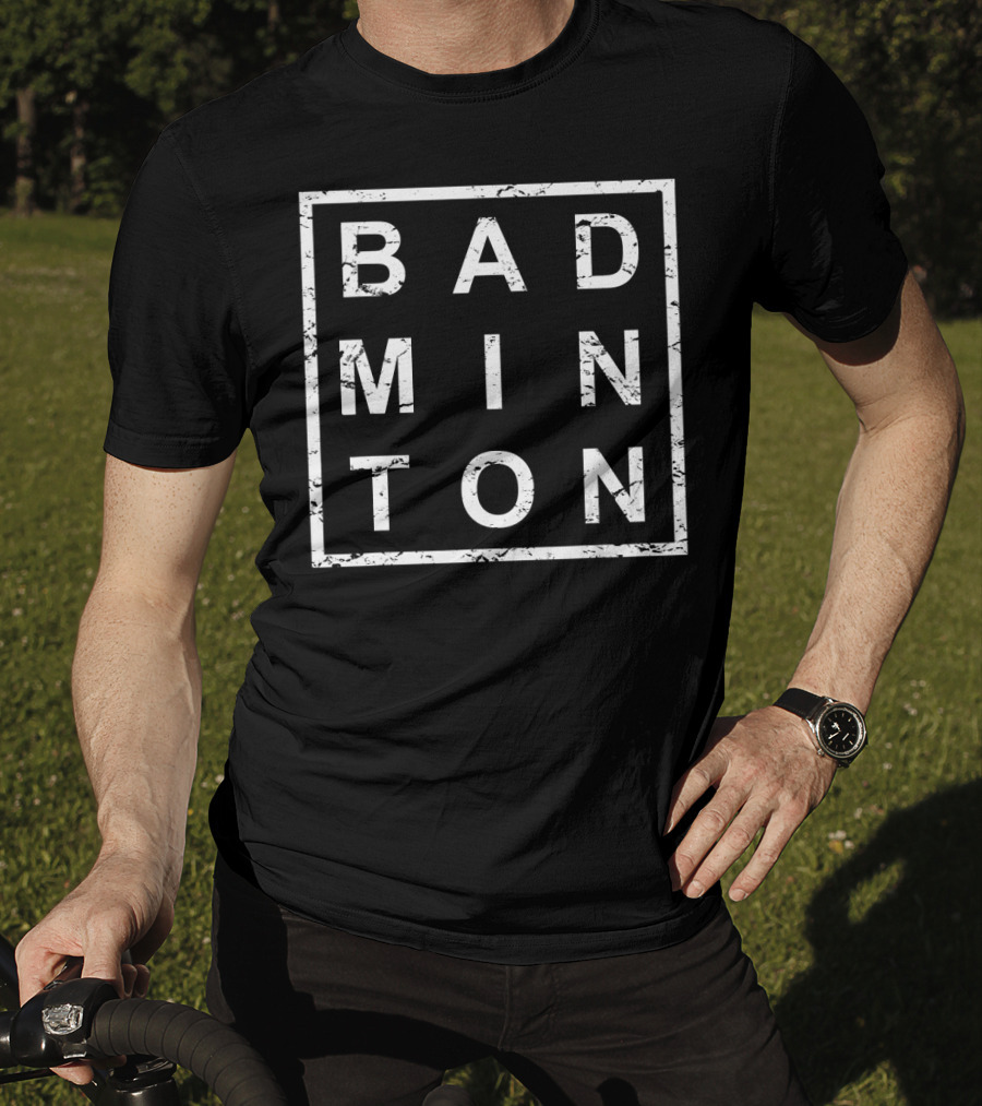 Badminton Square Grunge Text T-Shirt