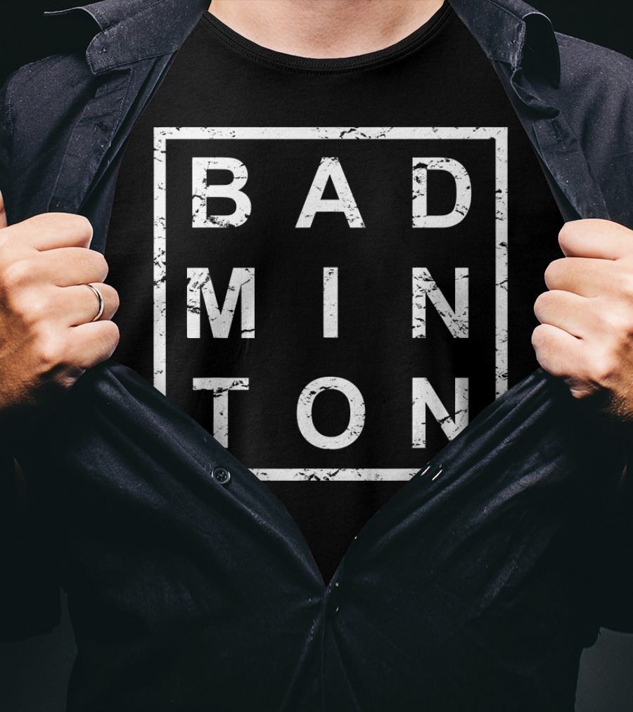Badminton Square Grunge Text T-Shirt