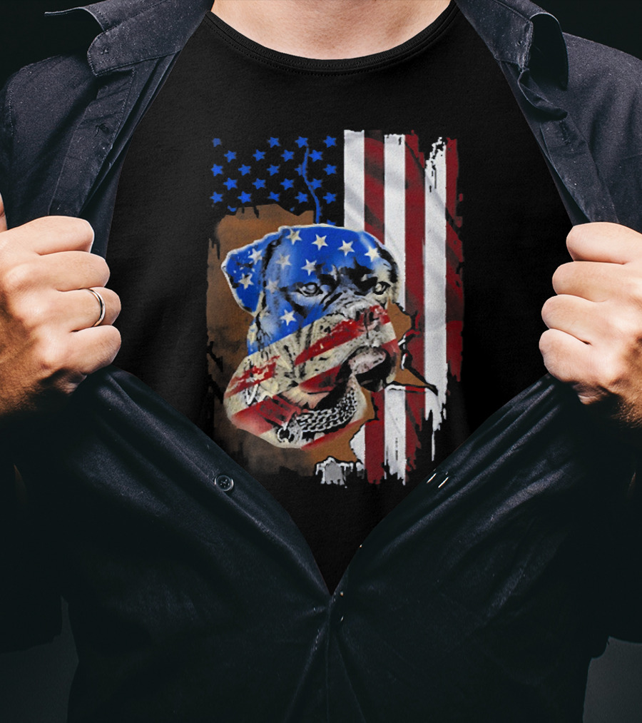 Tattoos Boxer Dog With American Flag Background T-Shirt