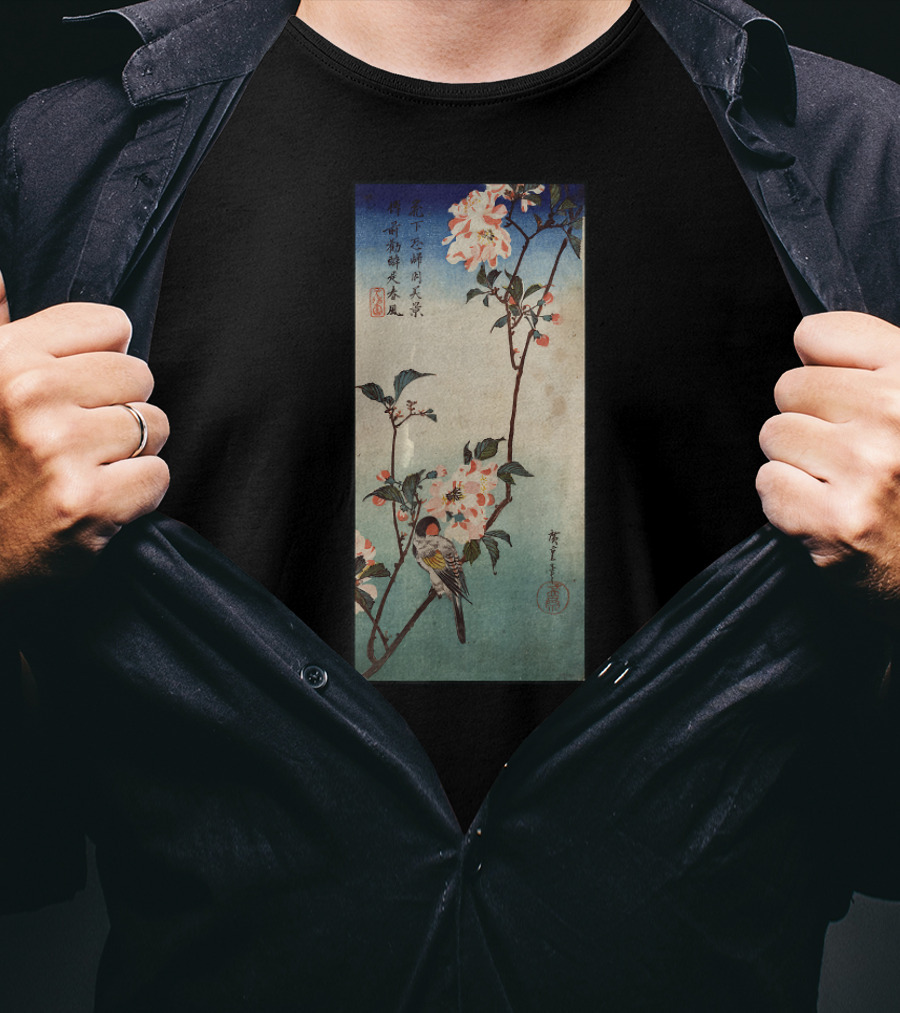 Japanese Ukiyo-e Birds With Cherry Blossoms Tree Scene T-Shirt