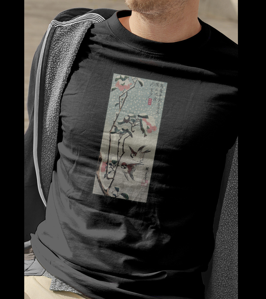Japanese Woodblock Print Birds And Cherry Blossom Tree T-Shirt