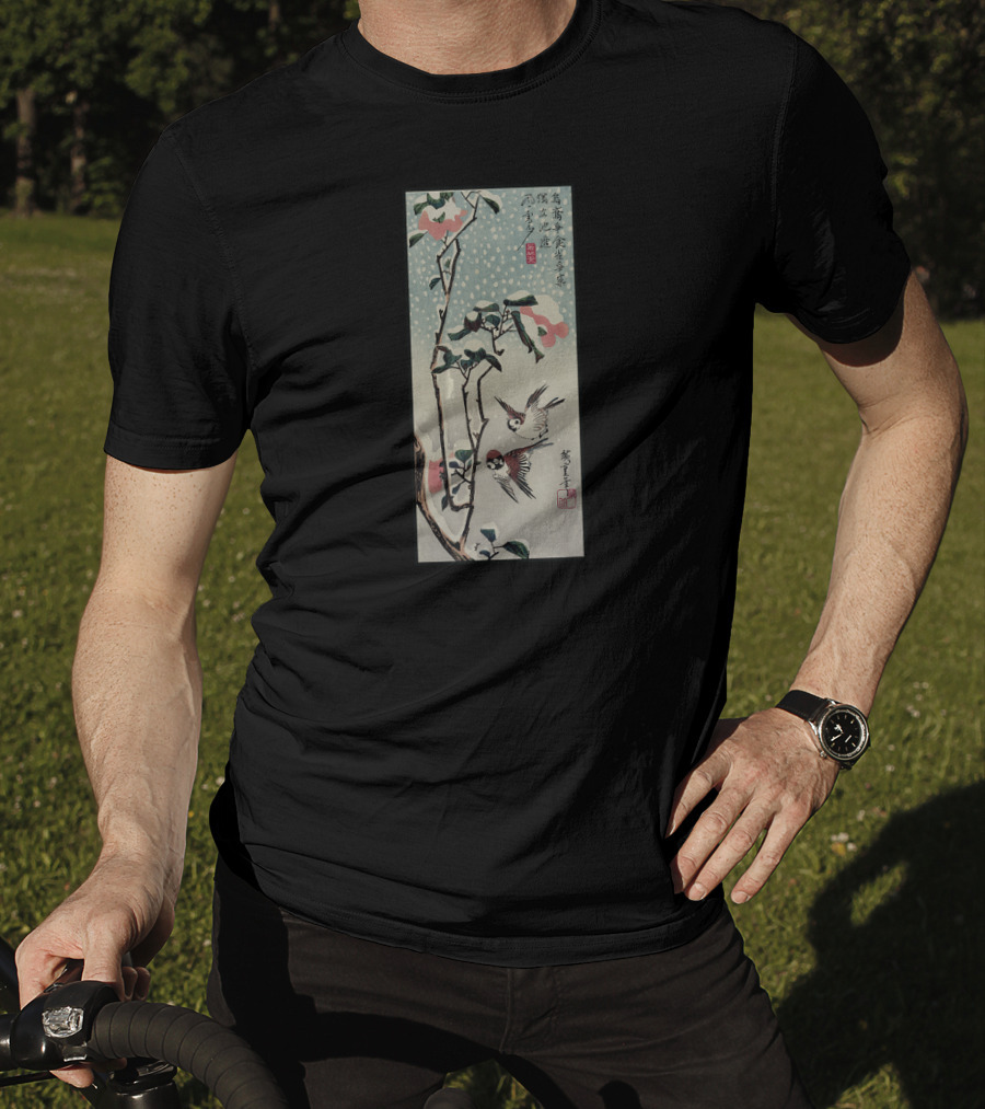 Japanese Woodblock Print Birds And Cherry Blossom Tree T-Shirt