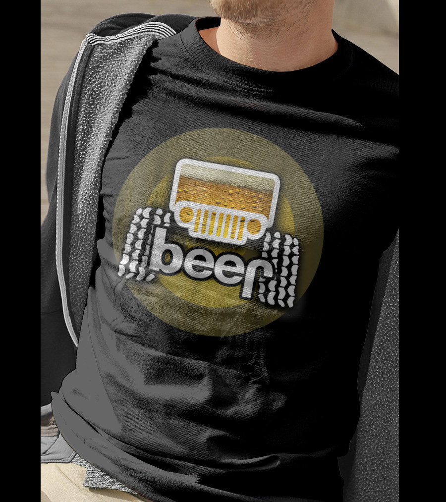 Jeep Beer Icon With Funny Cool Alcohol And Tire Tracks T-Shirt
