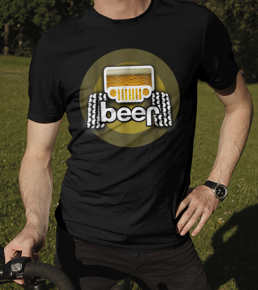 Jeep Beer Icon With Funny Cool Alcohol And Tire Tracks T-Shirt