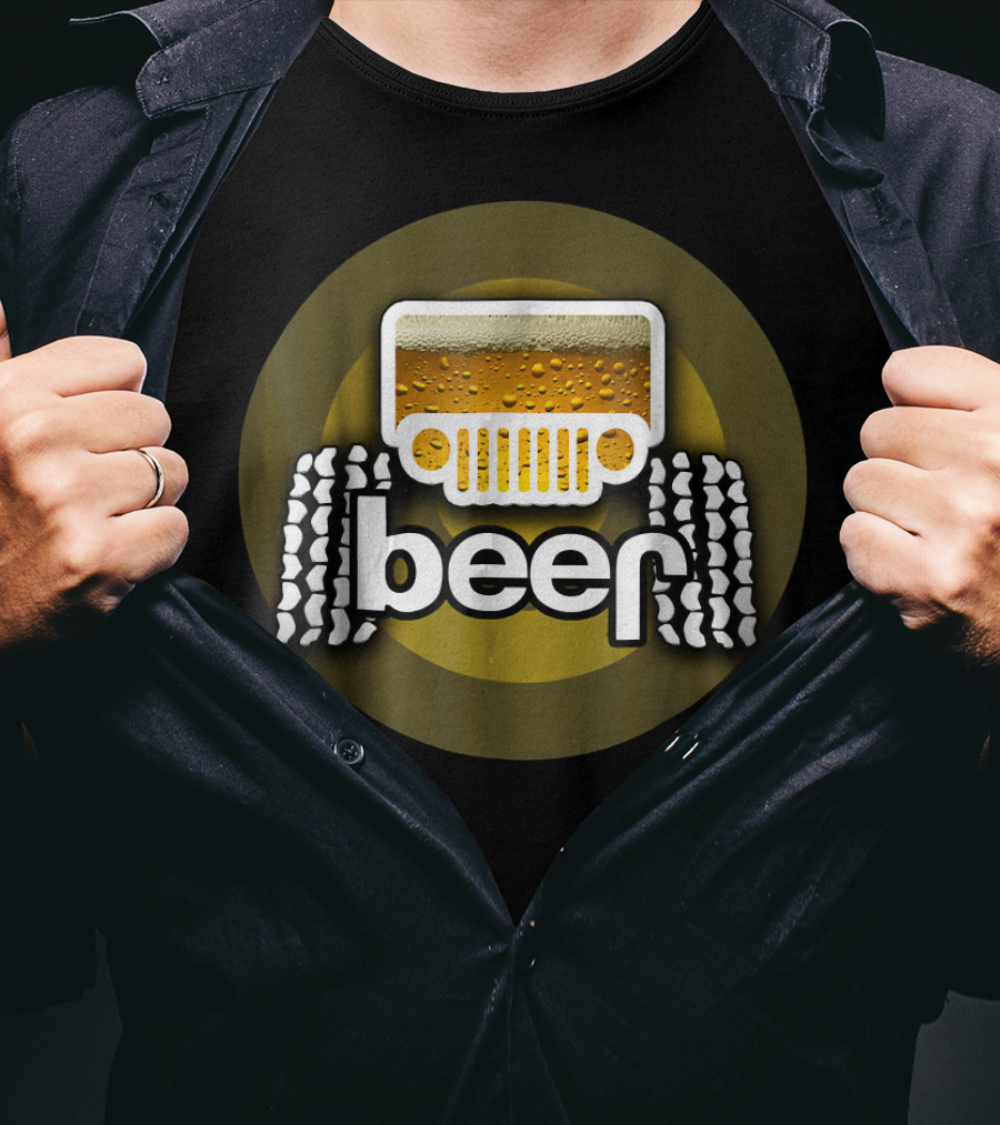 Jeep Beer Icon With Funny Cool Alcohol And Tire Tracks T-Shirt