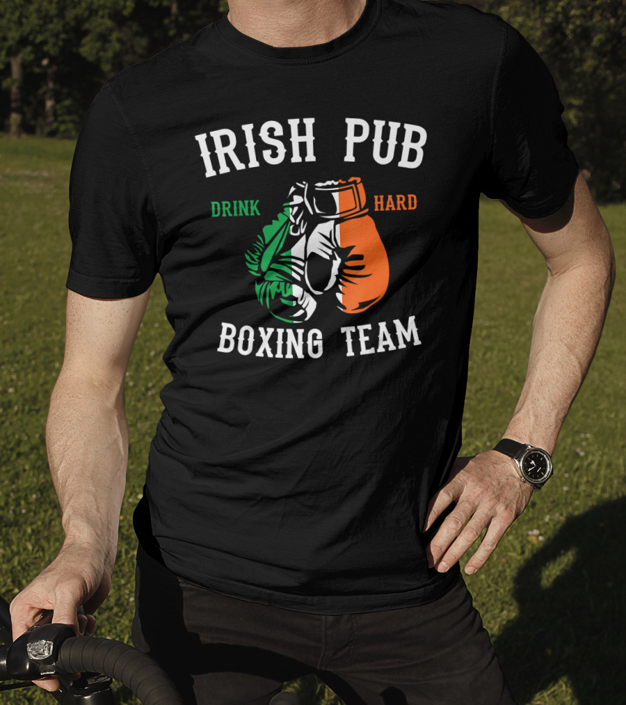 Irish Pub Boxing Team Drink Hard Irish Flag Gloves T-Shirt