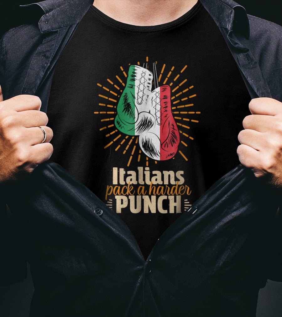 Italians Pack A Harder Punch Boxing Gloves Sporting Italy Flag Stripes T-Shirt