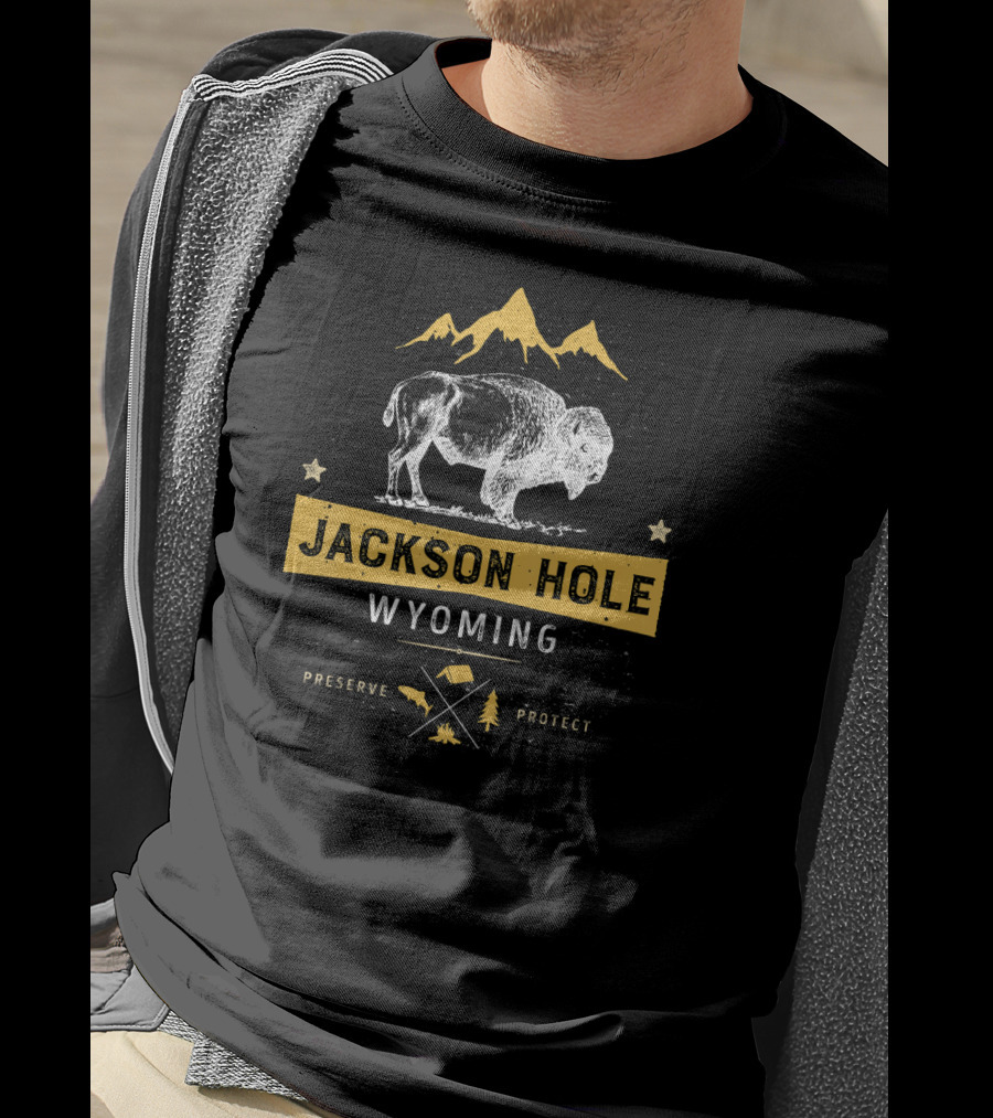 Jackson Hole Wyoming Bison Preserve Protect Mountains Camping T-Shirt