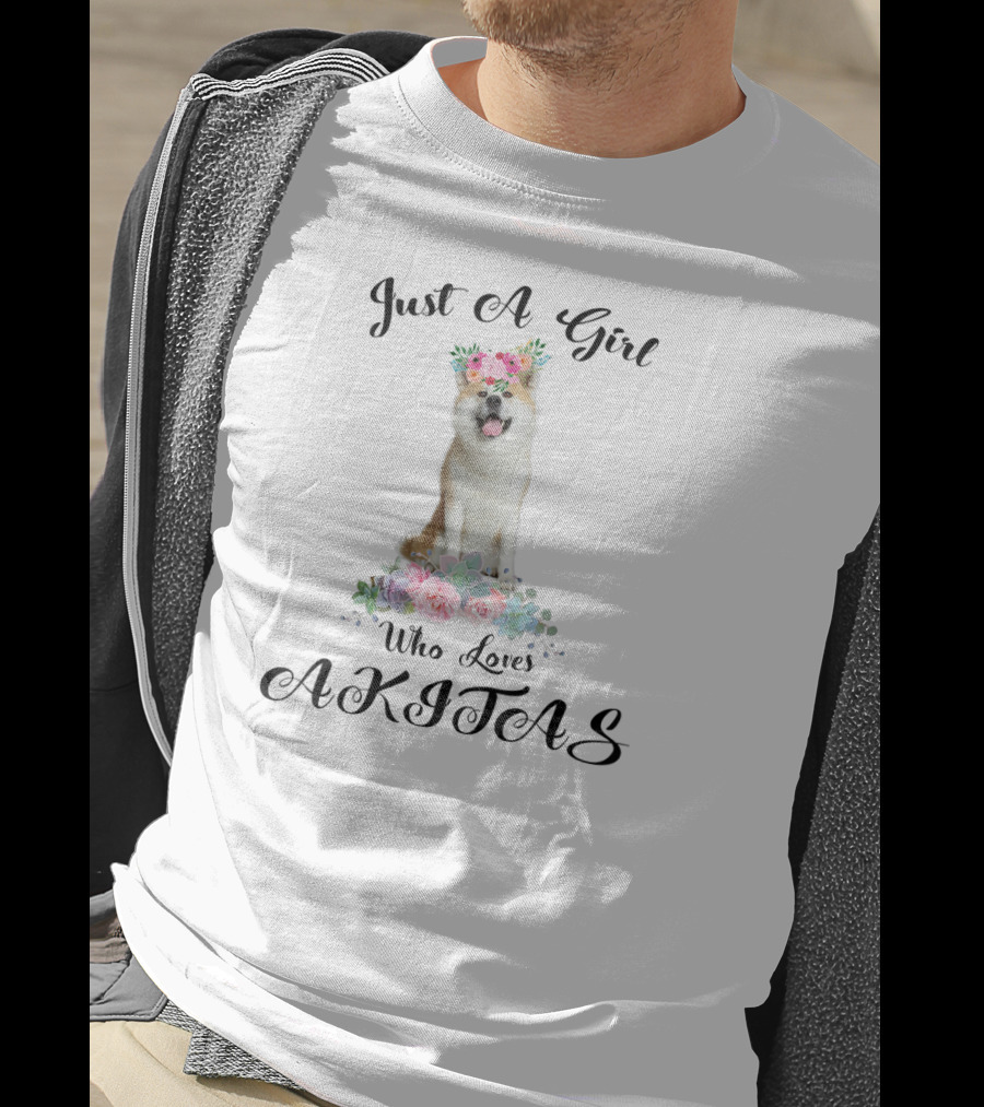 Just A Girl Who Loves Akitas With Floral Dog T-Shirt