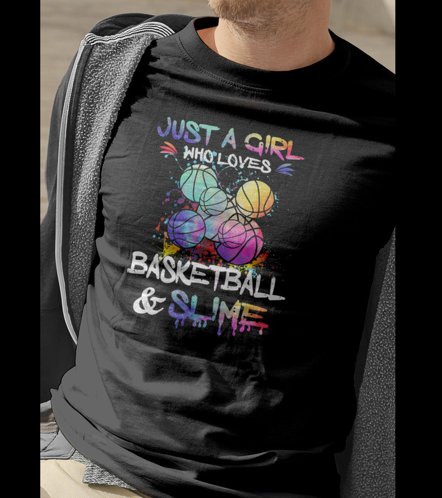 Just A Girl Who Loves Basketball And Slime Colorful Paint Splatter Basketballs T-Shirt