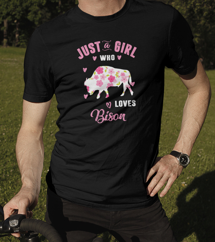Just A Girl Who Loves Bison Floral Heart T-Shirt