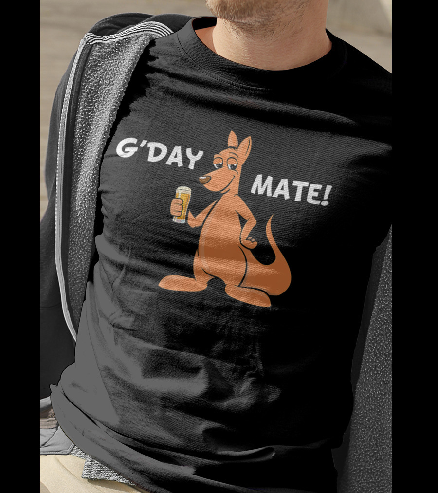 G'Day Mate Kangaroo Holding Beer T-Shirt