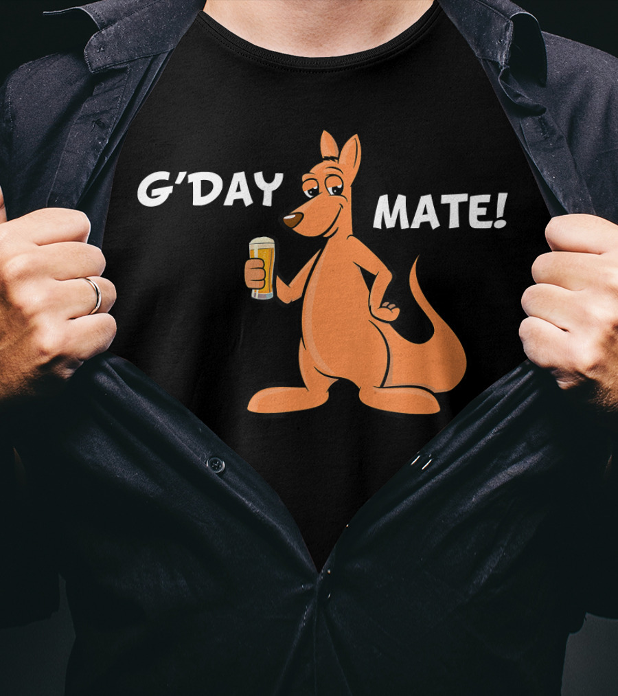 G'Day Mate Kangaroo Holding Beer T-Shirt