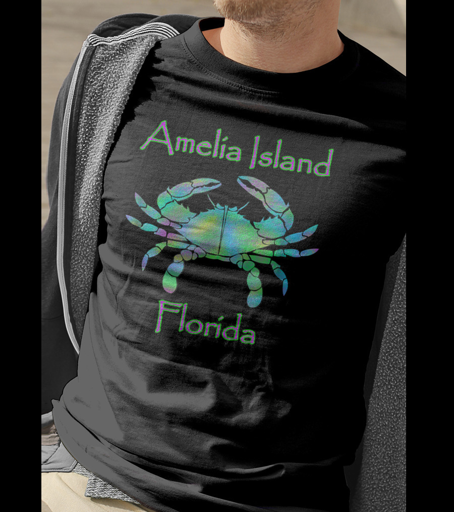 Amelia Island Florida Holographic Blue Crab T-Shirt