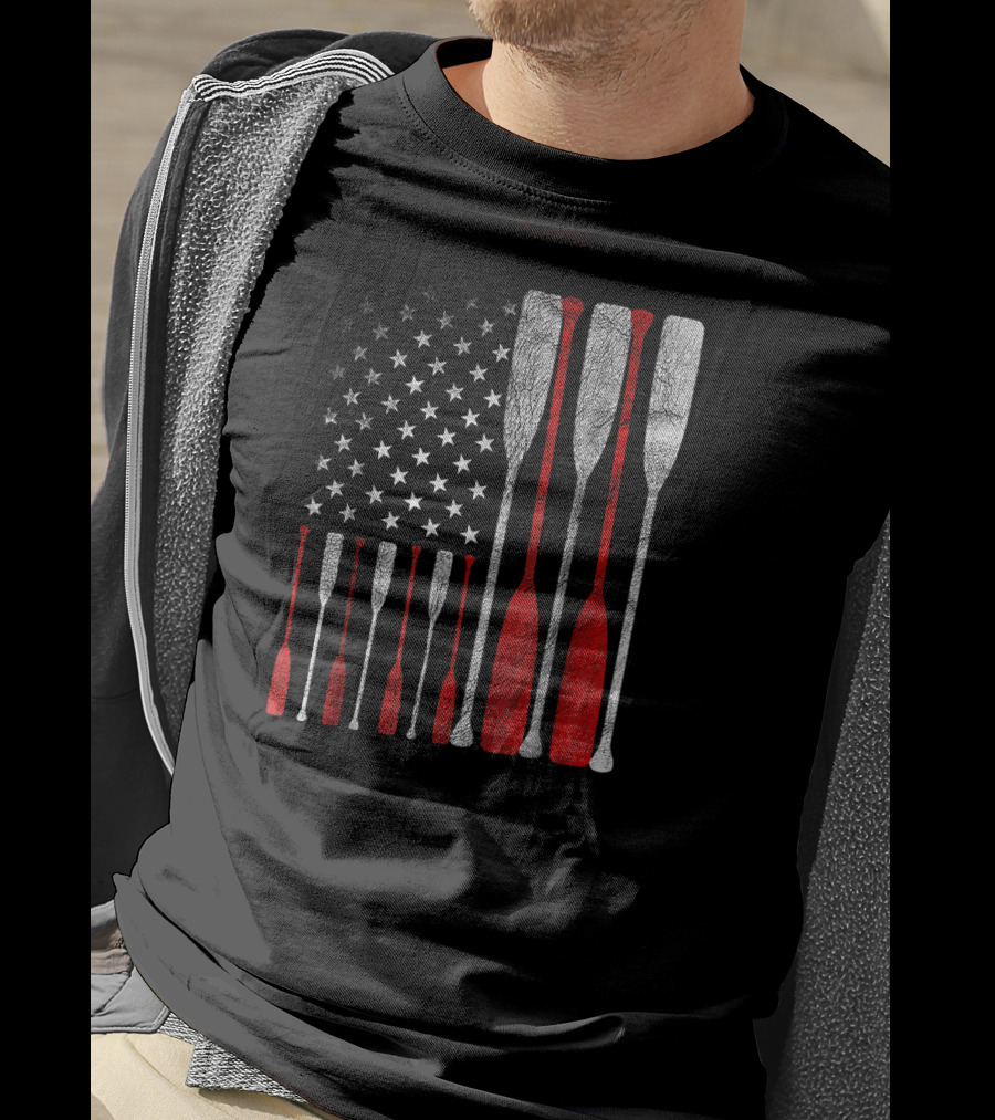 American Flag Oars Crew Rowing T-Shirt
