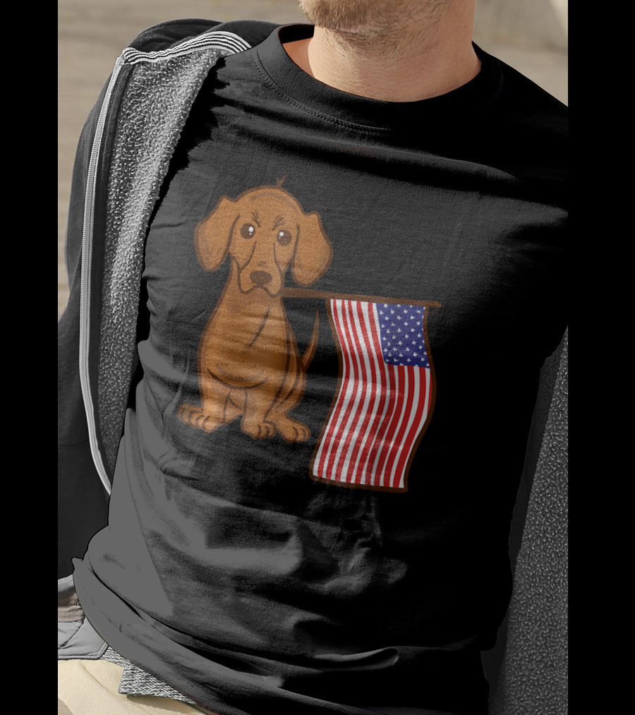 American Flag Dachshund Funny Wien Patriotic Dog T-Shirt