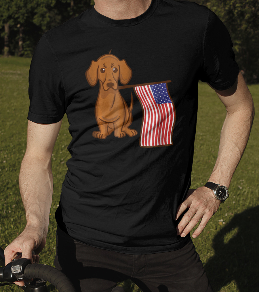 American Flag Dachshund Funny Wien Patriotic Dog T-Shirt