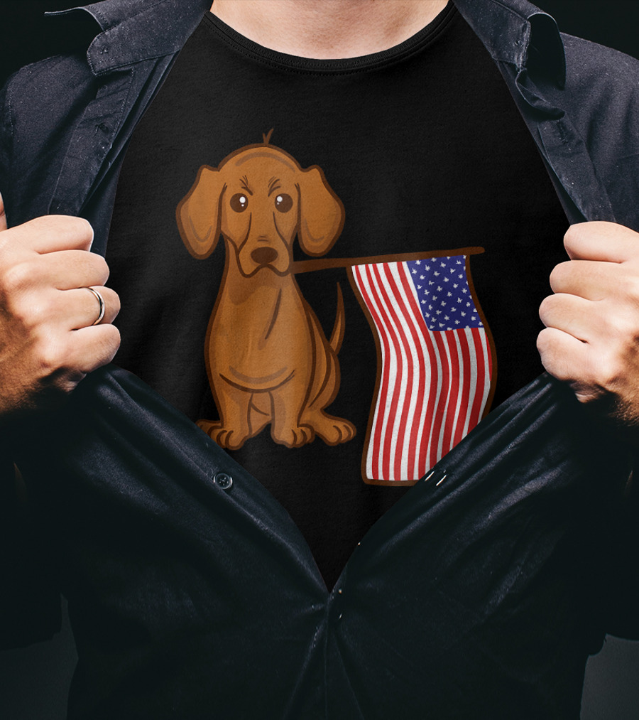 American Flag Dachshund Funny Wien Patriotic Dog T-Shirt