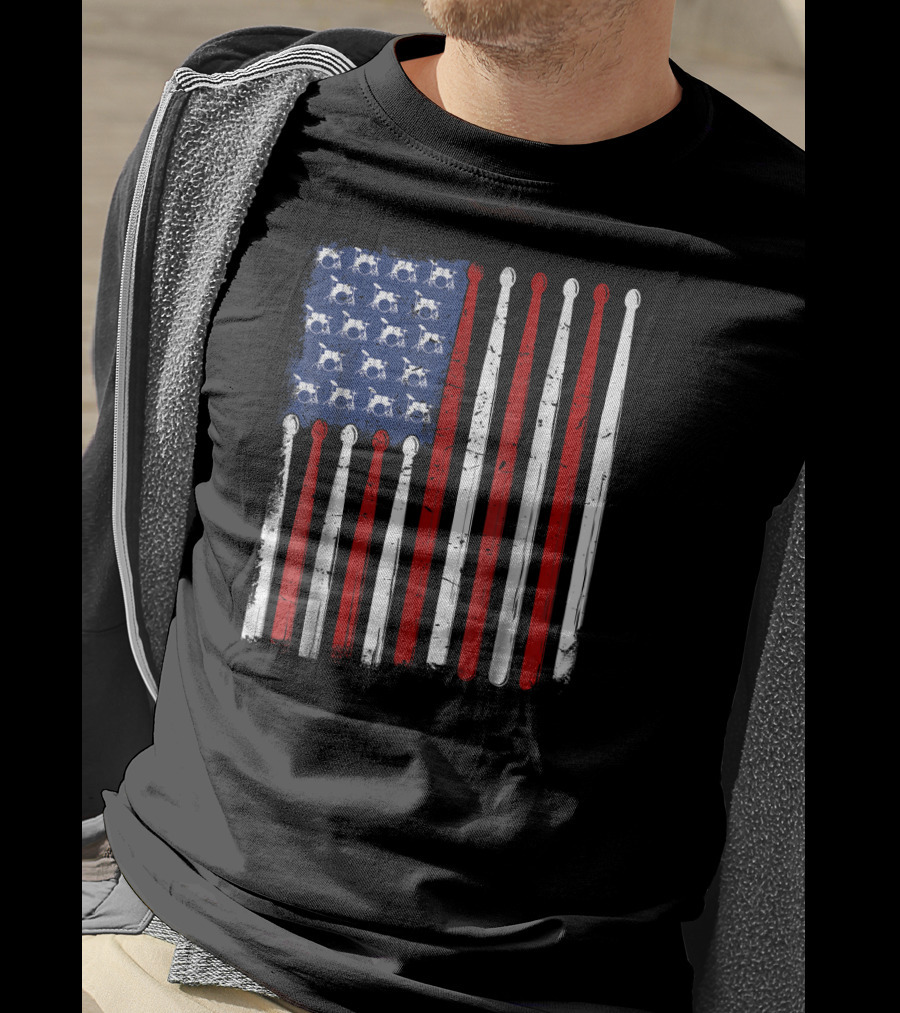 American Flag Made Of Drumsticks Vintage Drummer T-Shirt