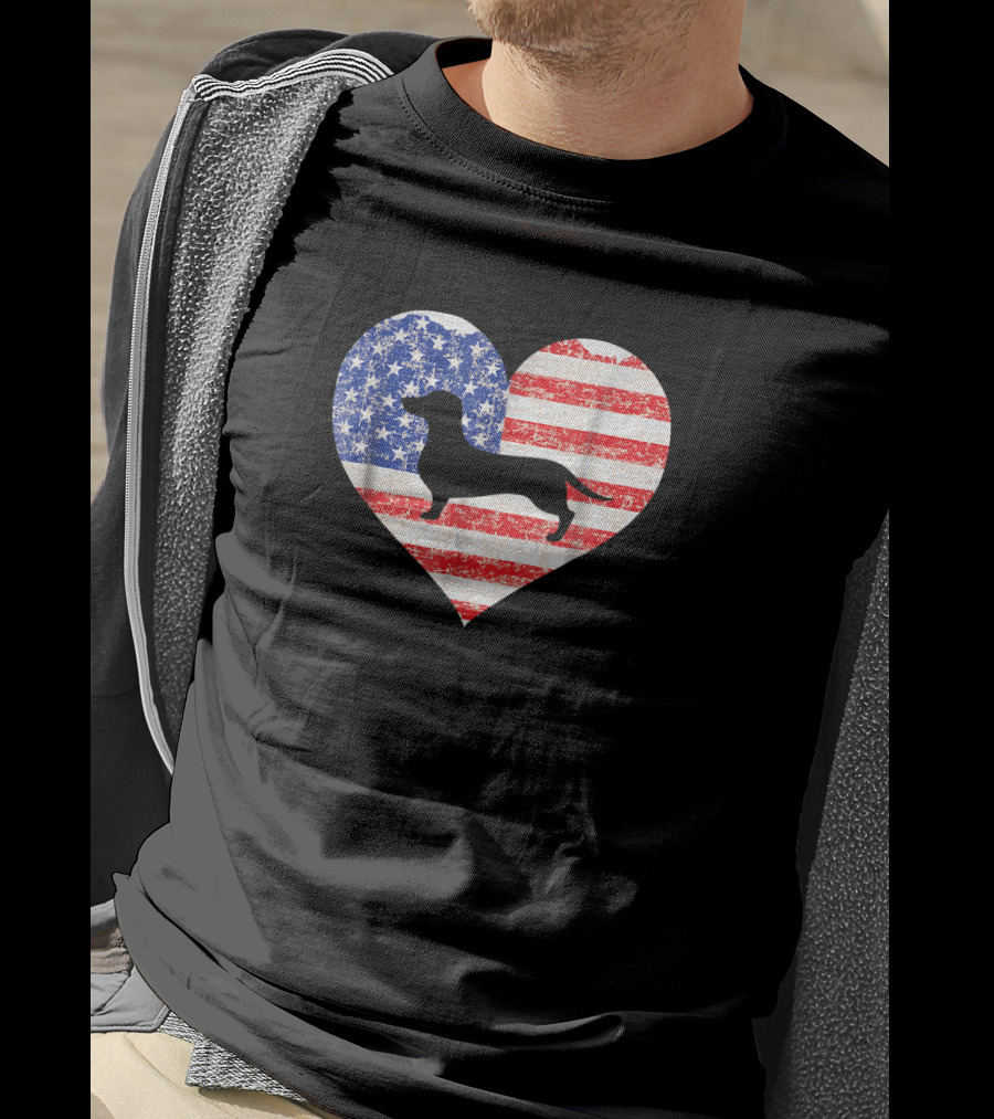 American Flag Heart With Dachshund Silhouette US Love T-Shirt