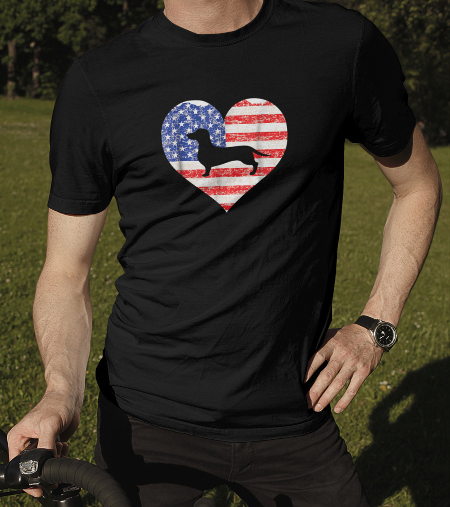 American Flag Heart With Dachshund Silhouette US Love T-Shirt