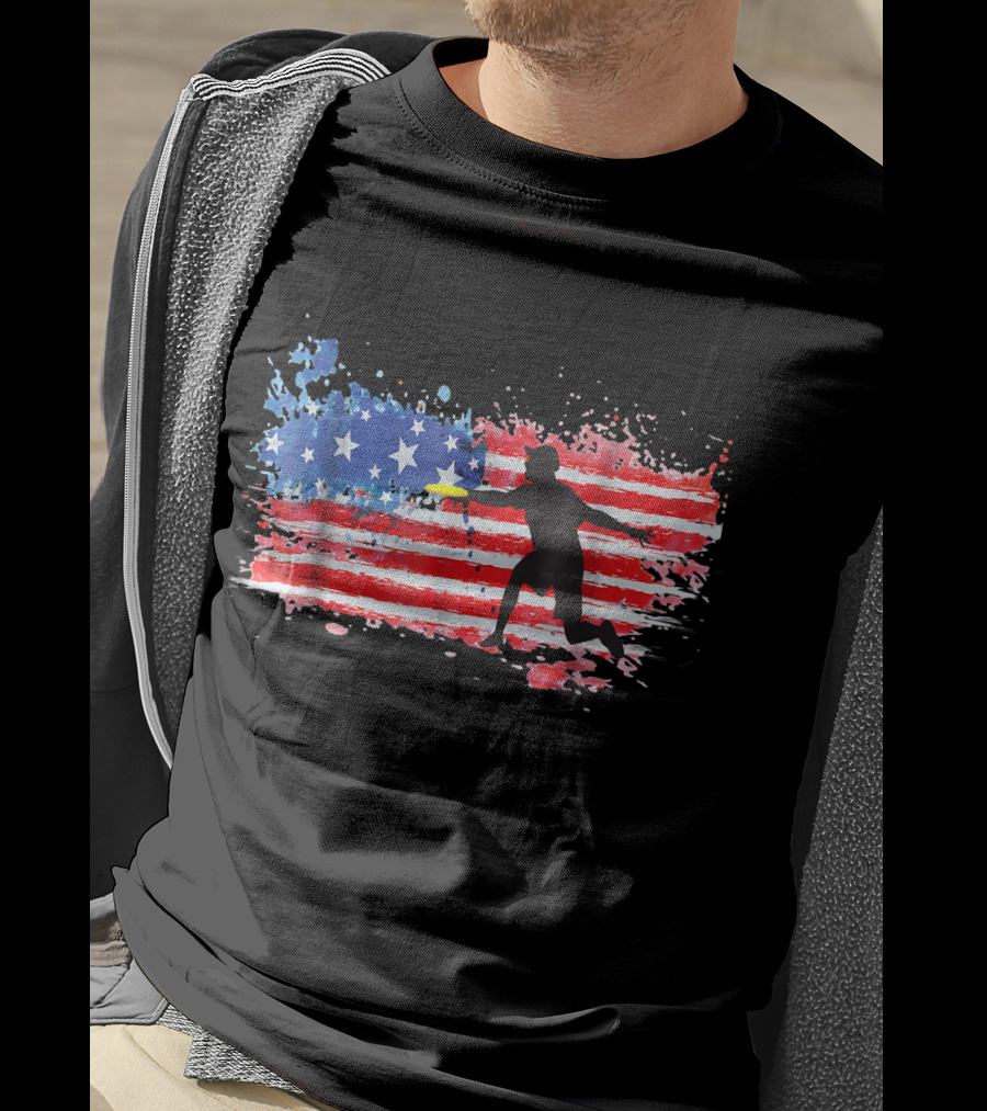 American Flag Frisbee Golf Player T-Shirt