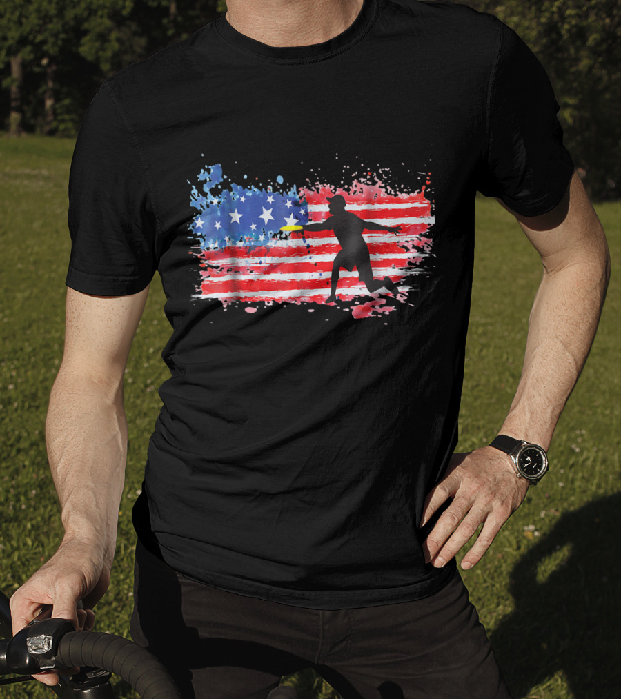 American Flag Frisbee Golf Player T-Shirt