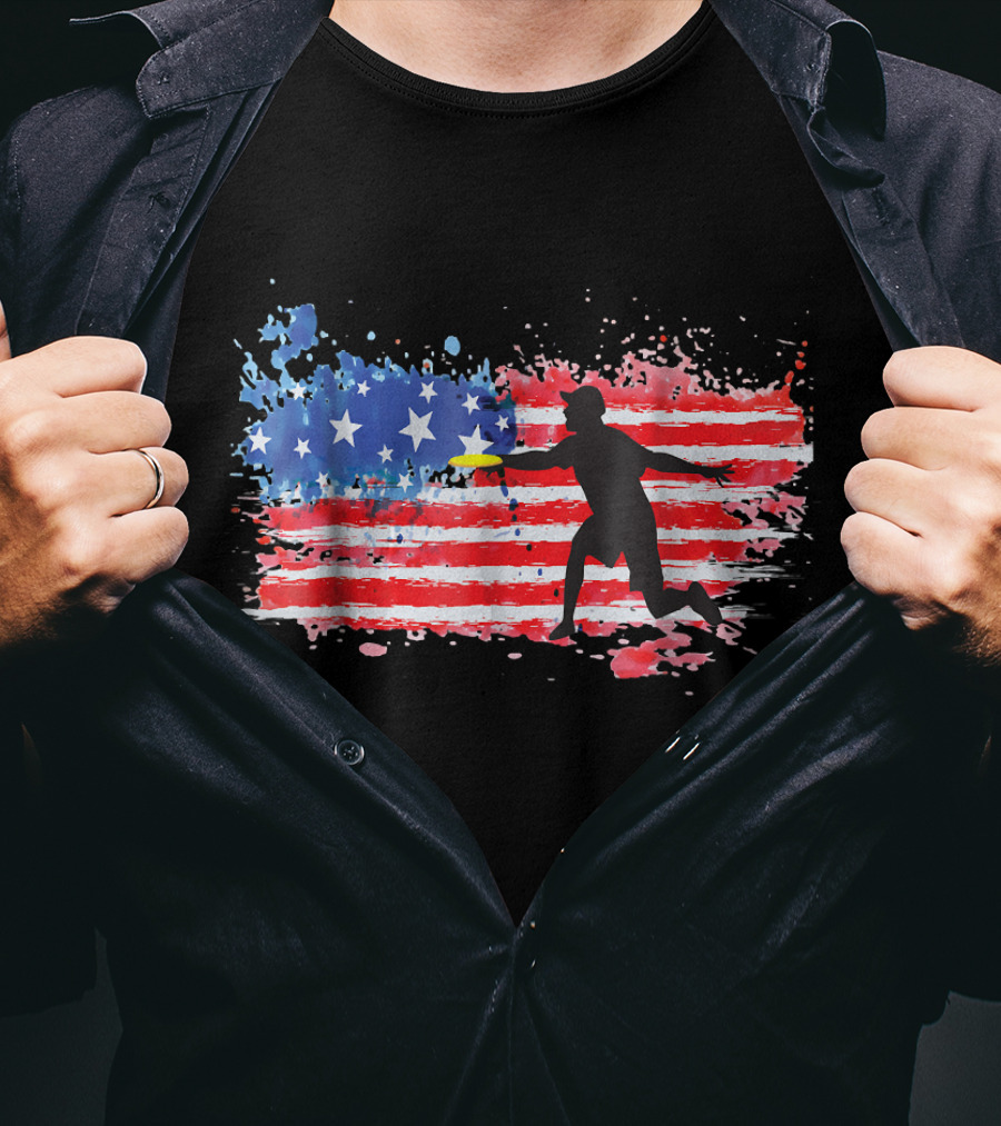 American Flag Frisbee Golf Player T-Shirt