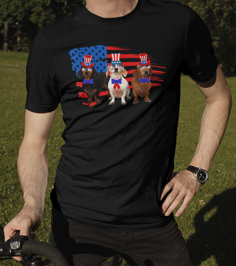 American Patriotic Dachshund Lover July Independence Day Trio T-Shirt