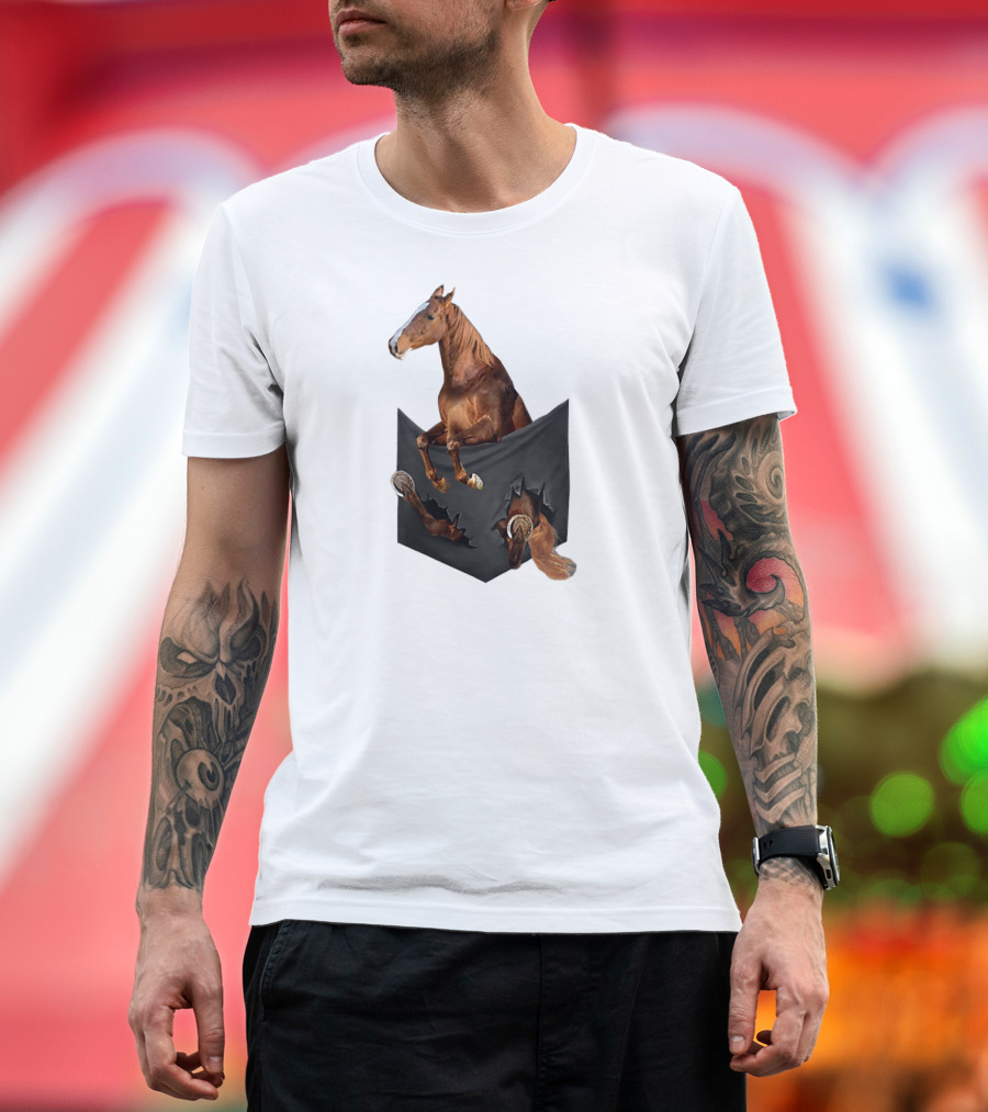 American Saddlebred Horse Emerging From Pocket Optical Illusion T-Shirt