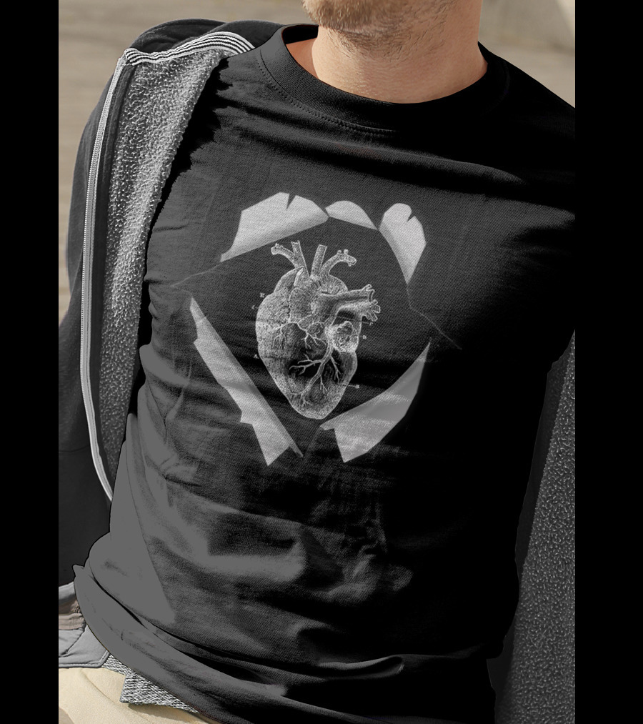 Anatomy Drawing Heart Anatomy Cardiol Heart Sketch Peeling Paper Effect T-Shirt