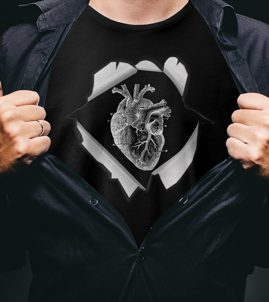 Anatomy Drawing Heart Anatomy Cardiol Heart Sketch Peeling Paper Effect T-Shirt